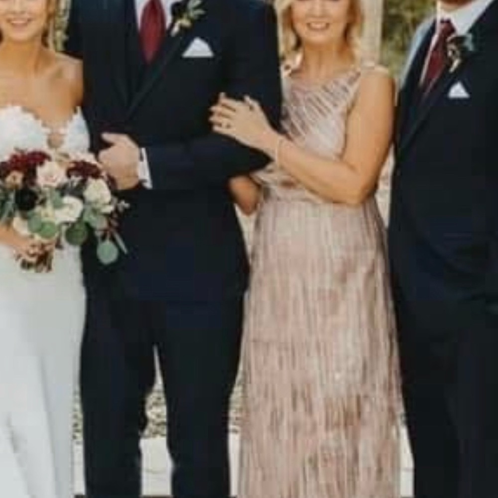 Aidan Mattox Blush, Tan, and Silver Maxi Dress sized 6